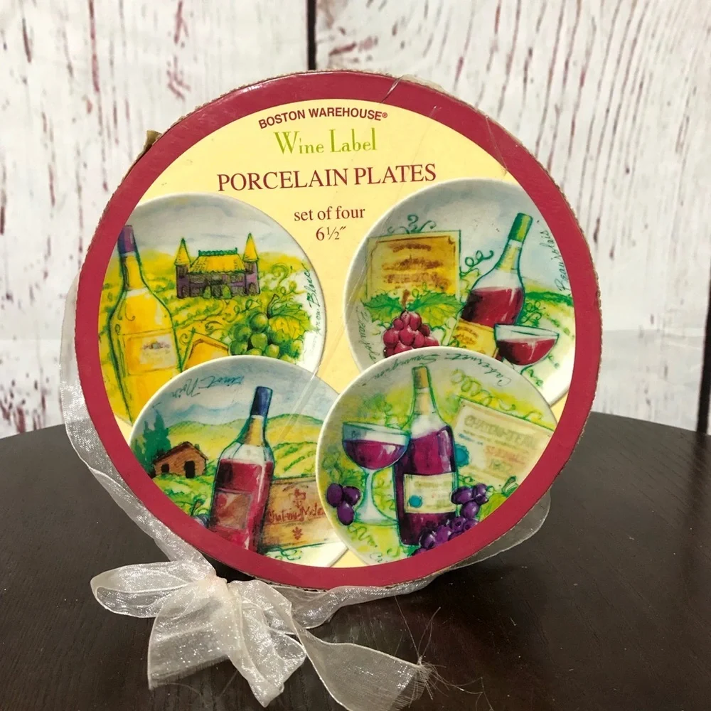 Boston Warehouse Wine Label Plates Set of four 6.5” Vintage 2003 collectible
